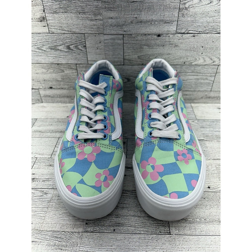 Vans Old Skool Stacked Platform Shoes Womens 8 Men 6.5 Checkerboard Floral Blue - Picture 3 of 11